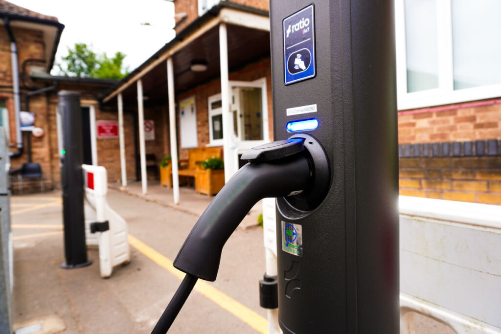 EVC Solutions 22kW Ratio EV io7 pedestal chargers installed for Amey Highways in Staffordshire, supporting fleet electrification.